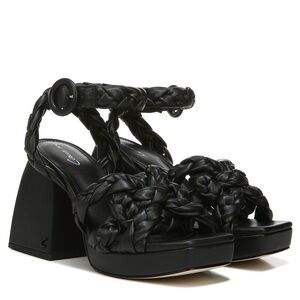 Circus NY Mable Braided Block Heel Sandal Black Ankle Buckle Strappy Size 7
